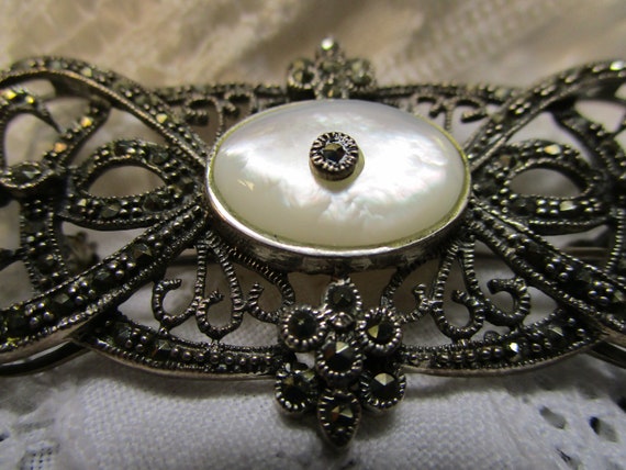 Antique Estate Sterling Silver Mabe Pearl Marcasi… - image 7