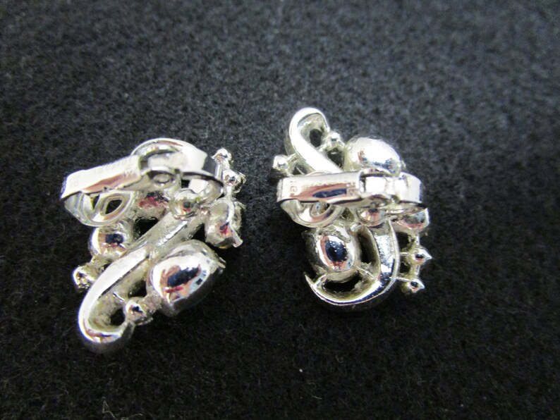 Vintage Crown Trifari Earrings Crown Trifari Pat Pend Rhinestone Earrings Trifari Aquamarine Earrings Silver Crown Trifari Pat Pend Earrings