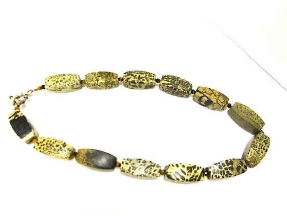 Jasper & Tigers Eye Necklace Leopard Jasper Stone Faceted Tigers Eye Quartz Beaded Necklace Zebra Jasper Dalmation Jasper Stone Necklace