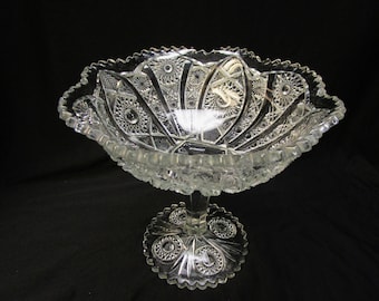 Antique ABP Glass EAPG Pedestal Bowl Edwardian Era Imperial Daisy And Button #505 Bellaire Pattern Sawtooth Rim Bowl Compote Circa 1913