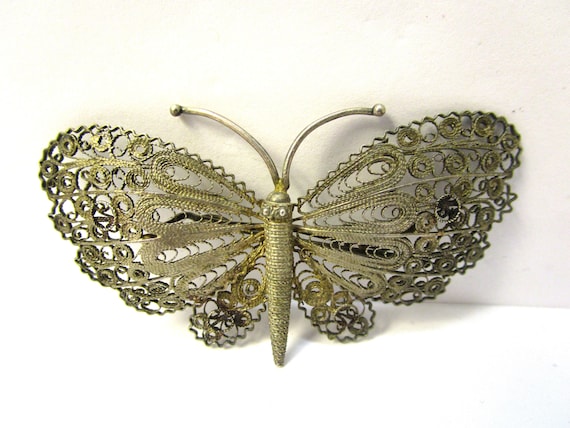 Antique Estate 800 Silver Huge Butterfly Brooch P… - image 1