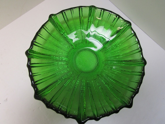1964 Vintage Blenko Olive Green Art Glass Bowl Blown Glass
