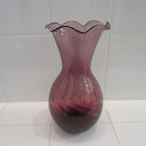 Pilgrim Cranberry Glass Vase Swirl Ruffled Rim Cranberry Glass Vase 10&quot; Vase Cranberry Vase Blown Glass Vase Fluted Vase