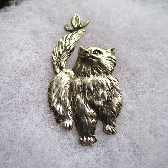 Vintage Sterling Silver Cat Pin Cat Brooch Persia… - image 1