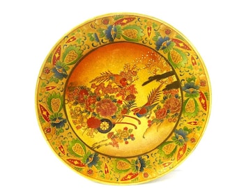12" Signed Satsuma Ceramic Plate Charger Bird Of Paradise Flower Cart Satsuma Pottery Moriage Raised Enamel And Gilt Wacai Verte Plate