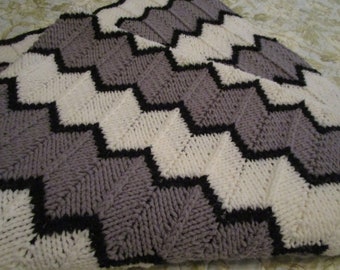 Hand Crochet Blanket Crochet Throw Crochet Afghan Gray Black & White Chevron Throw Blanket Zig Zag Crochet Throw 66x60