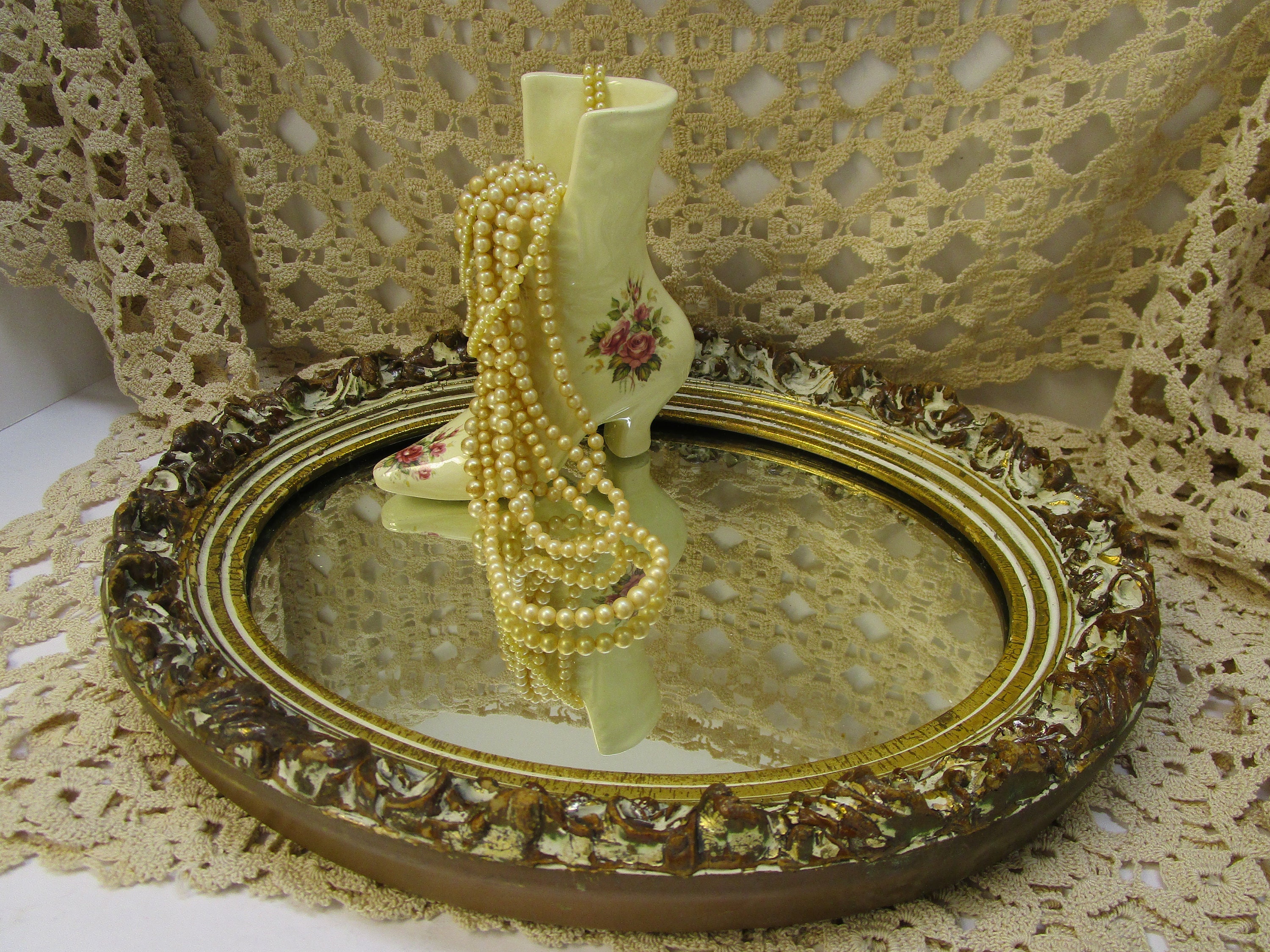 Antique Oval Mirror Vanity Dresser Mirror Tray Antique Etsy