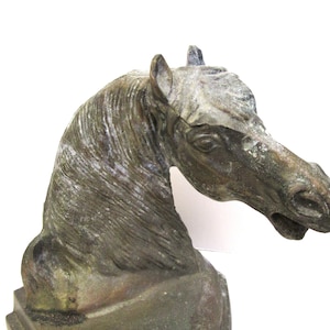 Antique Heavy Brass Horse Head Bookend Horse Horsehead Statue Equestrian Decor Ranch House Natural Patina Cast Spelter Horse
