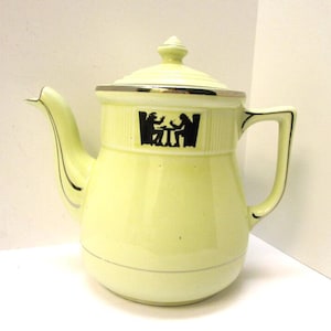 Antique Victorian Coffee Pot Hall Silhouette China Coffee Pot Hall&#39;s Medallion China Coffee Pot Silver Trim Silhouette Coffee Pot Halls