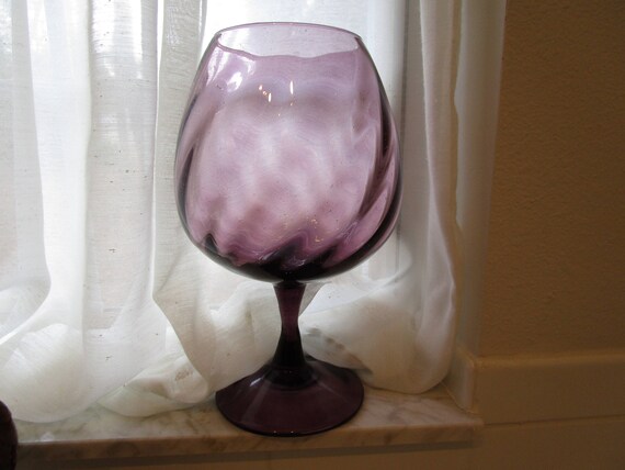 Large Empoli Amethyst Glass Compote LARGE VINTAGE 8 AMETHYST PURPLE GLASS