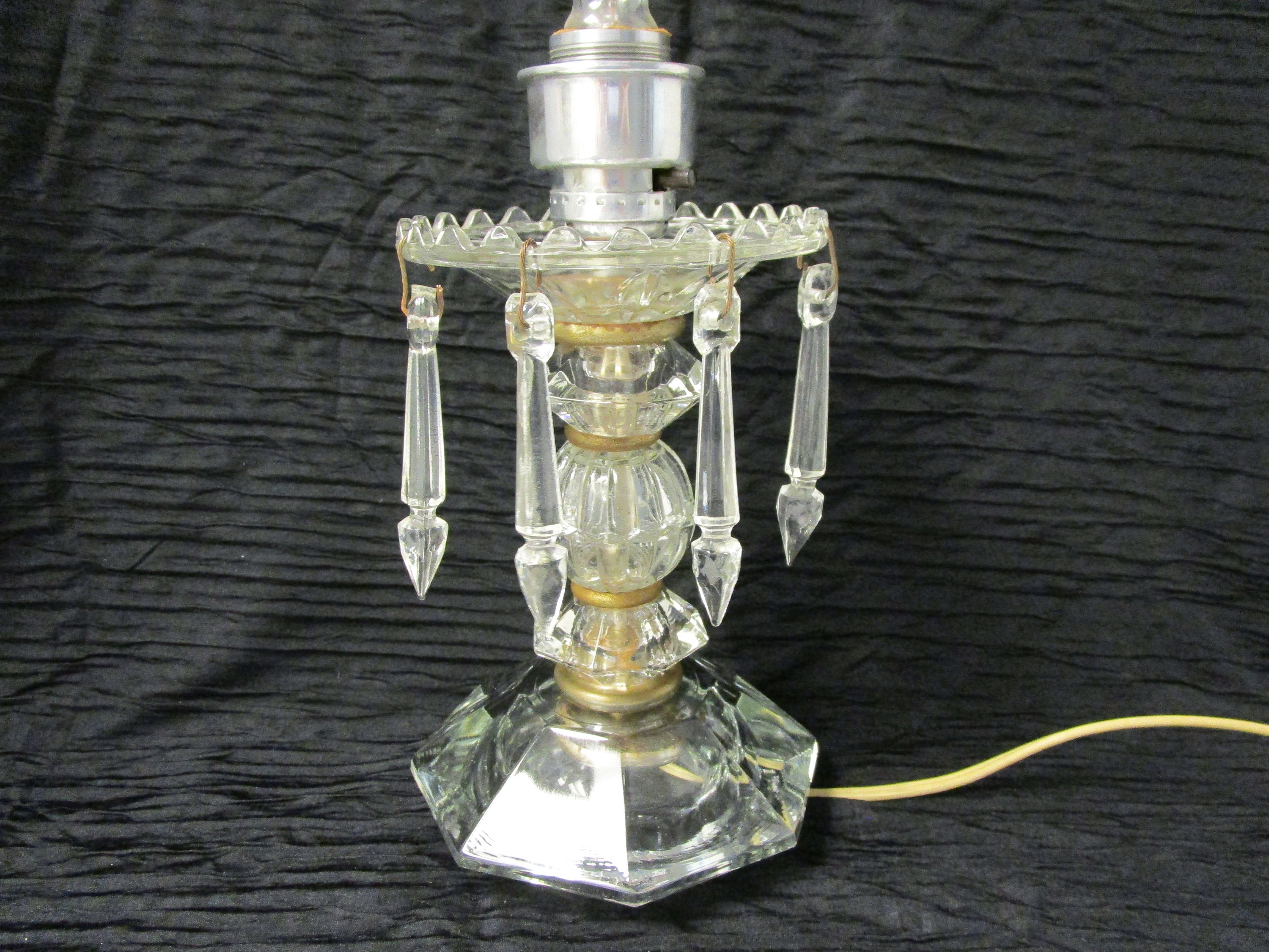 Vintage Crystal Lamp Heavy Glass Prism Lamp Glass Brass Lamp Etsy