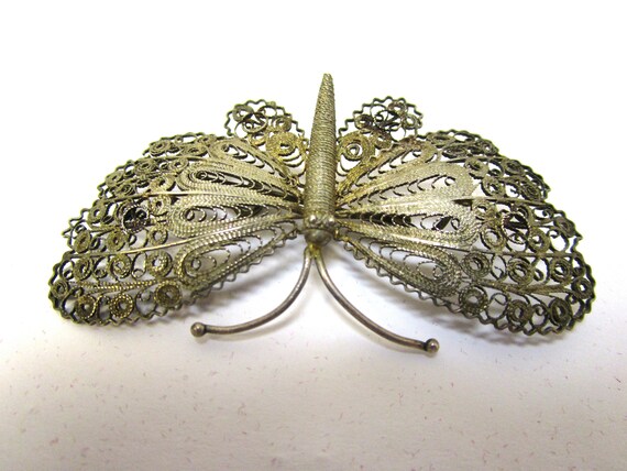 Antique Estate 800 Silver Huge Butterfly Brooch P… - image 3