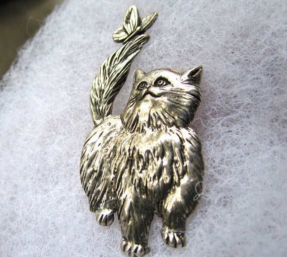 Vintage Sterling Silver Cat Pin Cat Brooch Persia… - image 3