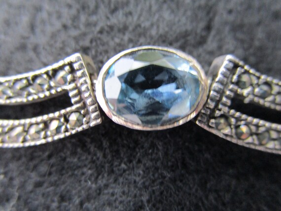 Vintage Heavy Sterling Silver Art Deco Blue Topaz… - image 3