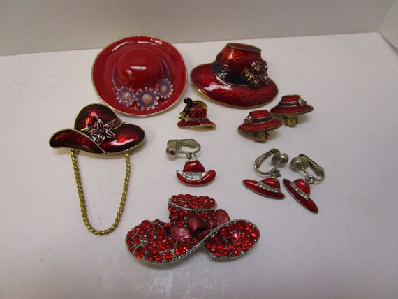 Vintage Red Hat Society Jewelry Lot 10 Pcs Red Hat