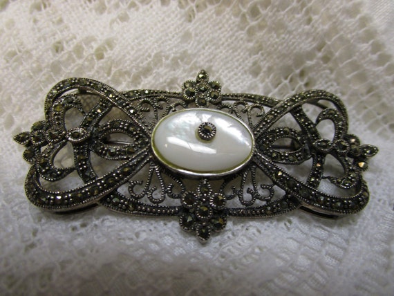 Antique Estate Sterling Silver Mabe Pearl Marcasi… - image 4