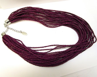 30 Strand Purple Seed Bead Statement Necklace Large Multi Strand Purple Plum Micro Bead Choker Necklace Designer Bib