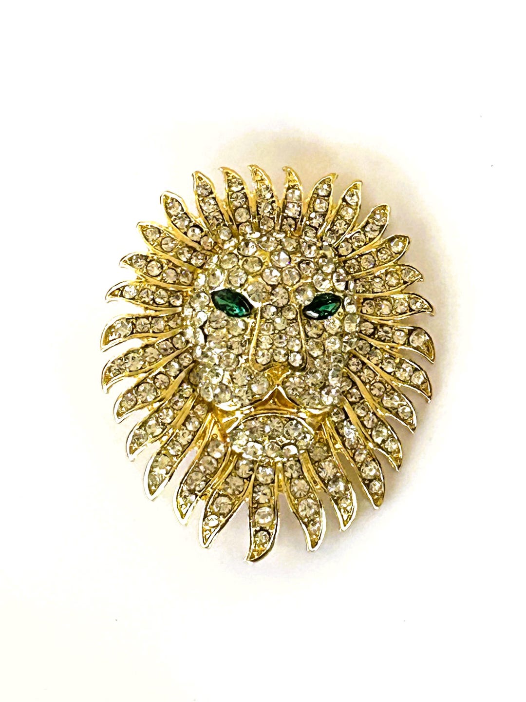 Épingle Vintage Kenneth J. L. - Tête De Lion Plaqué Or, Verre Ambre, Strass - Occasion