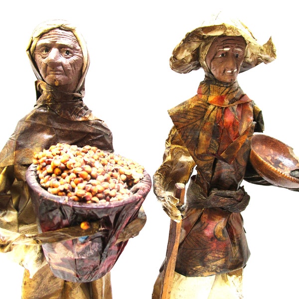 vintage Mexicain Papier Mache Sculptures Homme Femme Récolte Mexicain Folk Art Paper Mache vintage Cartoneros Art Figurines 12 » Personnes âgées