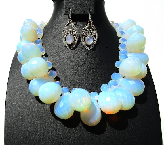 Magnificent Large Opal Statement Necklace Drop Mo… - image 1