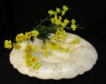 Antique Red Wing Pottery Console Bowl 1940s Large Redwing Ornate Bowl Matte Ivory And Brown Wipe Leaf Pattern Bowl Red Wing Centerpiece Bowl