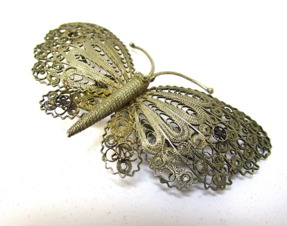 Antique Estate 800 Silver Huge Butterfly Brooch P… - image 2