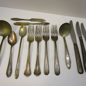 Antique Silverplate Flatware Mismatched Silver Plate 14 Pieces Serving Set Silverplate Knives Silverplate Dinner Forks Silverplate New Salem