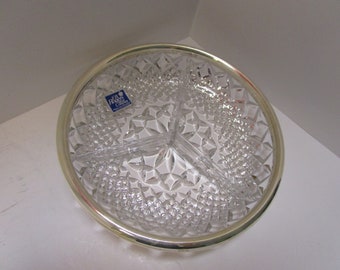 FB Rogers Silver Rim Crystal Bowl Vintage Crystal Dish 24% Lead Crystal Bowl West Germany Crystal Divided Dish German Crystal Serving Bowl