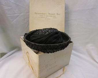 1960s Hat Hand Made Hand Woven Ladies Straw Black Dress Hat With Hat Box Vintage Straw Hat Vintage Black Straw Hat Flip Brim Straw Hat