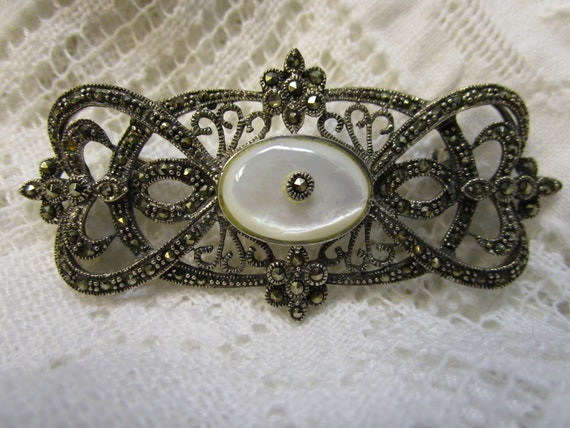 Antique Estate Sterling Silver Mabe Pearl Marcasi… - image 5