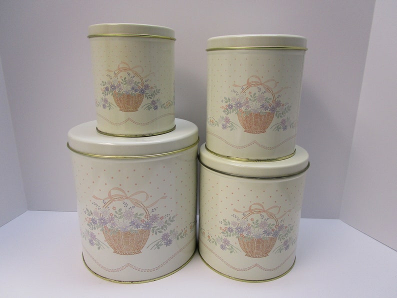 Vintage Hallmark Tin Canister Set 4 Nesting Tins Vintage Tin Storage Canister Tin Collectible Tin Vintage Hallmark Tin Set Cookie Tin