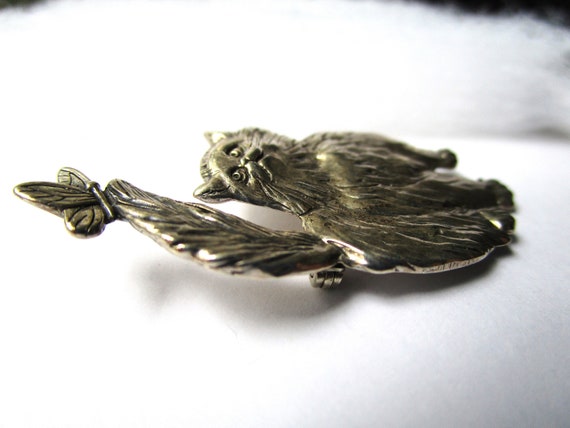 Vintage Sterling Silver Cat Pin Cat Brooch Persia… - image 5