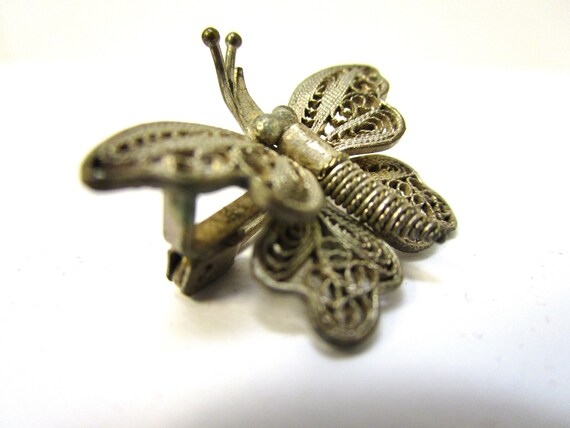 Antique Estate 800 Silver Butterfly Pin Filigree … - image 5