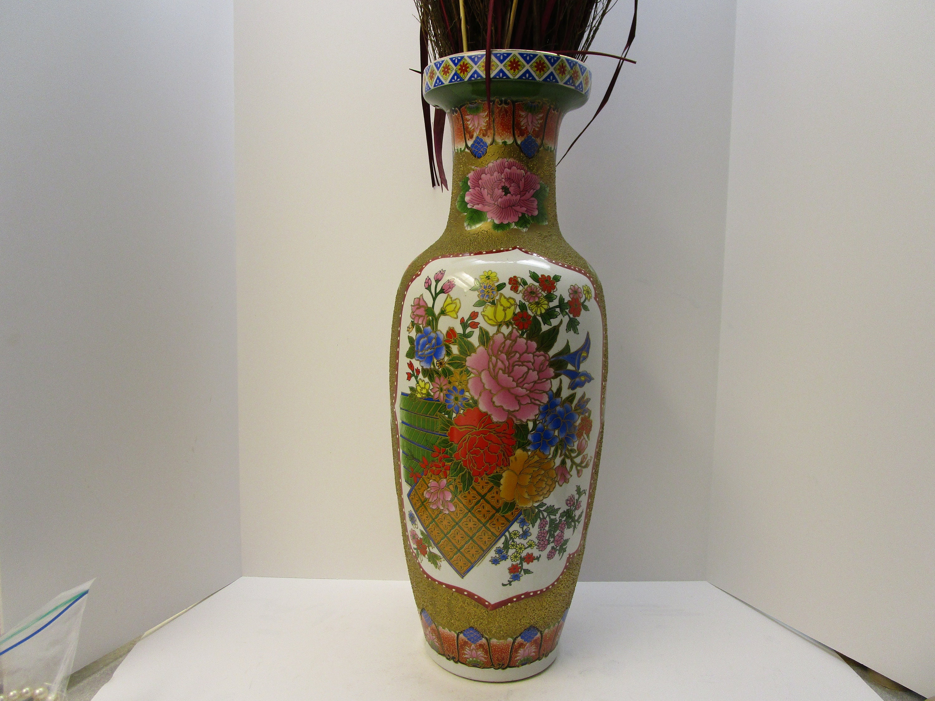 Large Asian Floor Vase 24 Vase Satsuma Style Vase Etsy