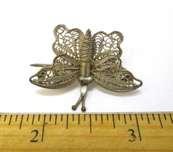 Antique Estate 800 Silver Butterfly Pin Filigree … - image 10