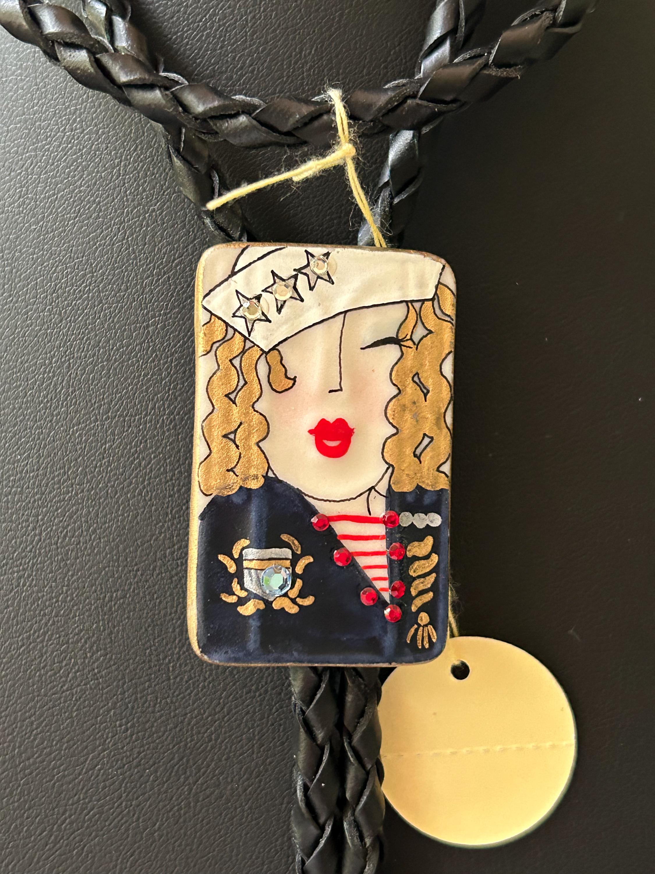 Betty Boop Riveter Rosie the Riveter Style Glamorous Navy Woman Portrait Bolo Tie Black ...