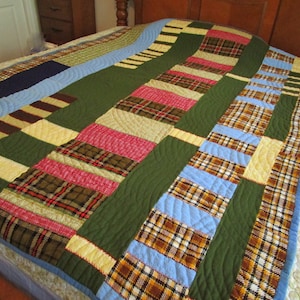 Antique Hand Stitched Quilt With Briar Stitching Patchwork Piece Quilt Wool Crazy Quilt Plaids Hand Sewn Quilt Handmade Rag Quilt Log Cabin