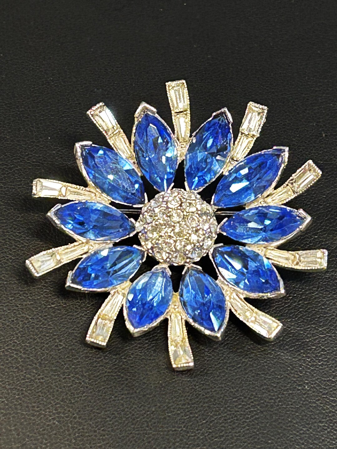 Bogoff "baguette Diamond Blue Sapphire Platinum" Daisy Lotus Brooch ...