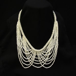 Multi Strand White Bead Swag Bridal Statement Necklace OOAK White Wedding Jewelry - Beaded Bridal Jewelry - Beadwork Bridal Jewelry Bib Swag