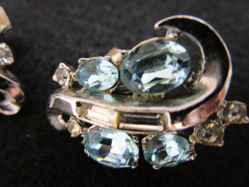Vintage Crown Trifari Earrings Crown Trifari Pat Pend Rhinestone Earrings Trifari Aquamarine Earrings Silver Crown Trifari Pat Pend Earrings