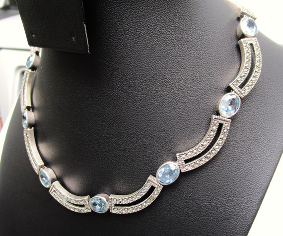 Vintage Heavy Sterling Silver Art Deco Blue Topaz… - image 1