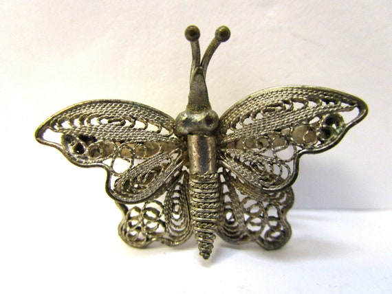 Antique Estate 800 Silver Butterfly Pin Filigree … - image 2