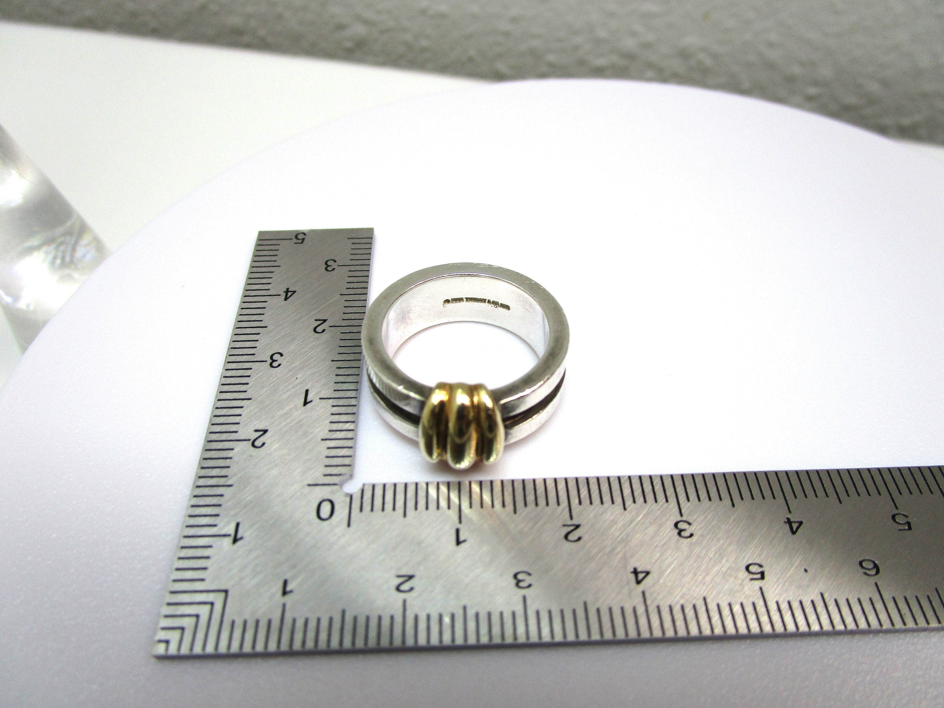 Vintage Estate Tiffany & Co 18K Gold Sterling Silver Ring Wide