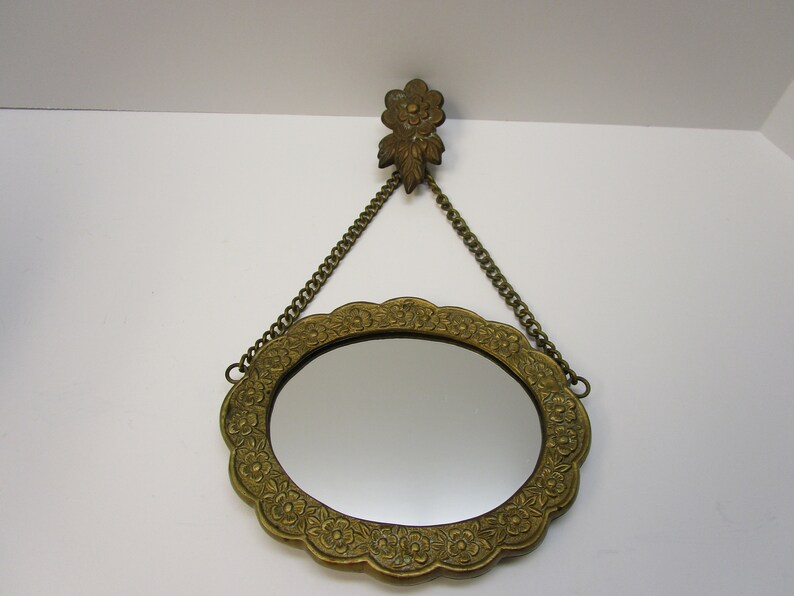 Heavy Antique Brass Mirror Hanging Vanity Mirror Antique Wall Etsy