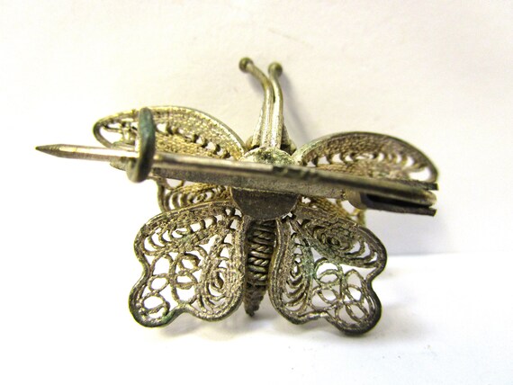 Antique Estate 800 Silver Butterfly Pin Filigree … - image 3