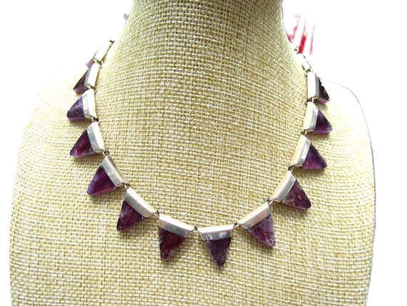 RARE Early TAXCO Sterling Silver Amethyst Choker … - image 4