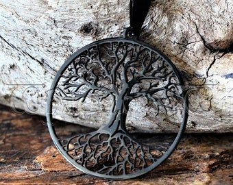 Schwarze Yggdrasil Halskette, Edelstahl Wikinger Baum des Lebens Anhänger, Amulett für die Wikinger, Wikinger Schmuck