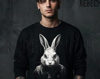 Horror-Kaninchen-Sweatshirt | Gothic Häschen Rundhals | Schräge Dunkle Hase Grafik | Alt / Goth / Punk Streetwear
