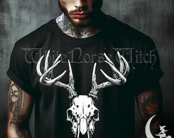 Gothic Deer Skull T-Shirt, Dark Forest Spirit Tee, Goth Grunge Shirt, Unisex Dark Aesthetic Apparel