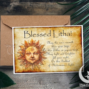 Biglietto di auguri Litha Sabbat, cartolina di benedizioni stampabile della strega pagana, ruota dell'anno del solstizio d'estate wiccan - download digitale PDF 6"x4"